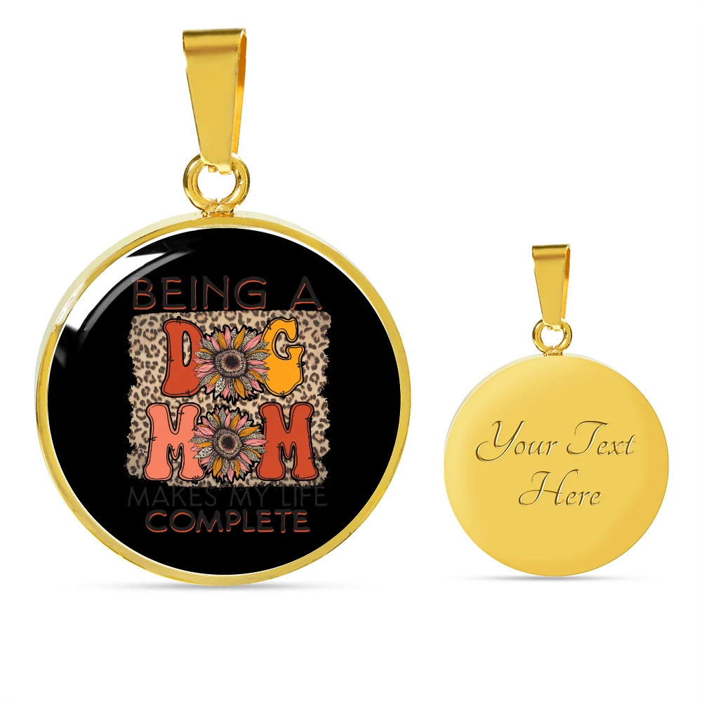 Being A Dog Mom Personalized Engraved Gold Circle Necklace Custom Name Date Gif
